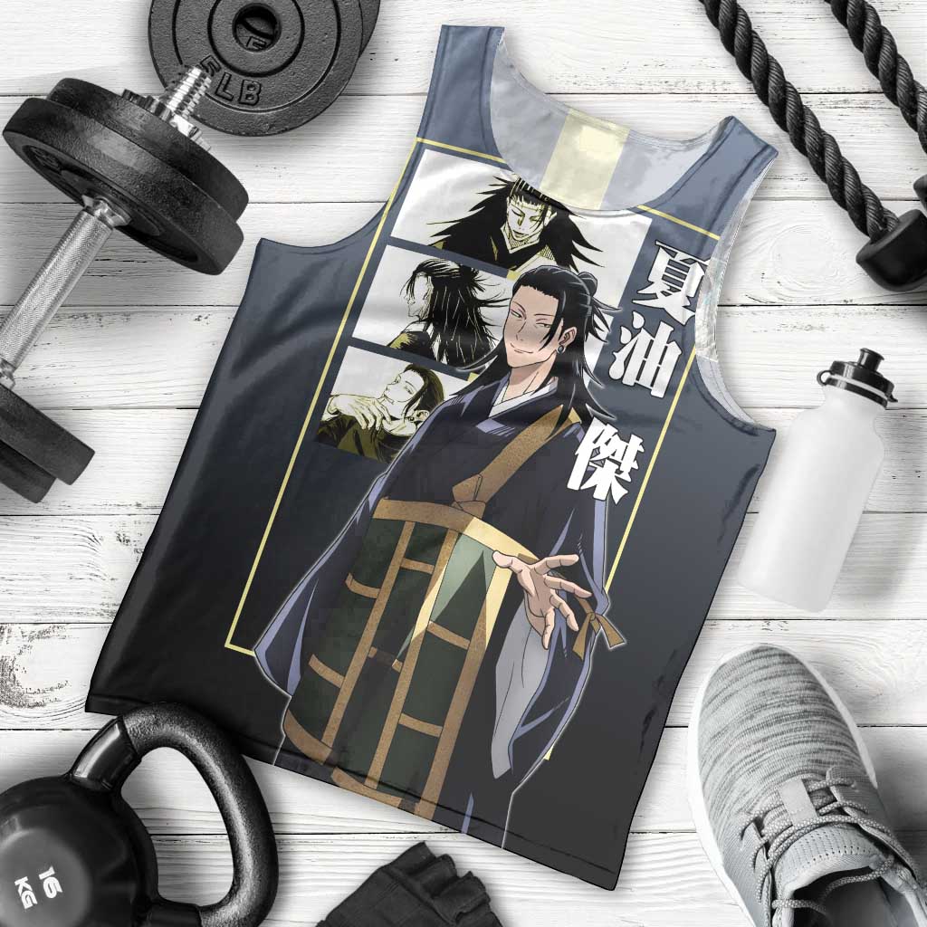 Suguru Geto from Jujutsu Kaisen Men Tank Top with Yellow and Blue Background and Multiple Poses Design - The Mazicc