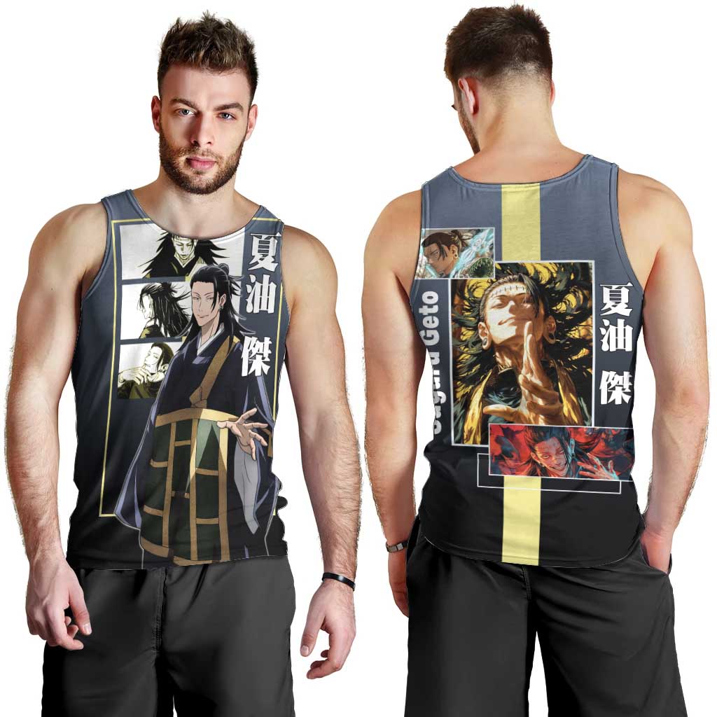 Suguru Geto from Jujutsu Kaisen Men Tank Top with Yellow and Blue Background and Multiple Poses Design - The Mazicc