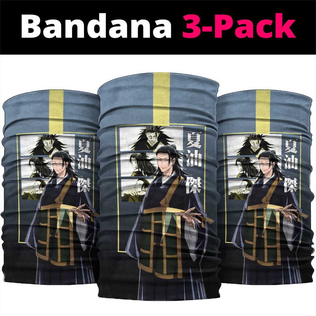Suguru Geto from Jujutsu Kaisen Neck Gaiter with Yellow and Blue Background and Multiple Poses Design - The Mazicc
