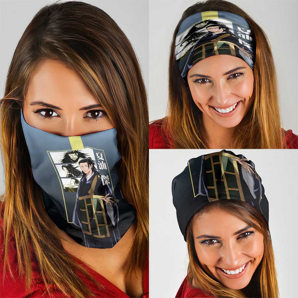 Suguru Geto from Jujutsu Kaisen Neck Gaiter with Yellow and Blue Background and Multiple Poses Design - The Mazicc