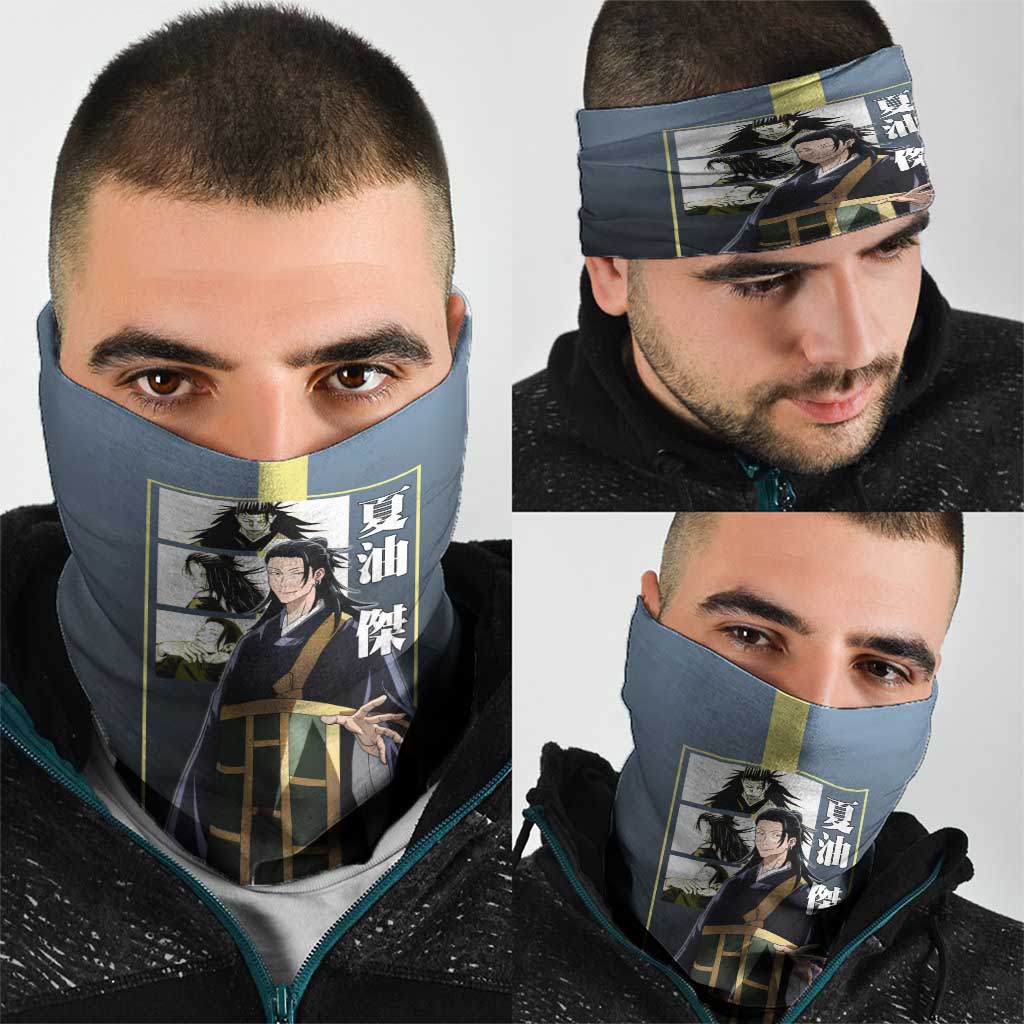Suguru Geto from Jujutsu Kaisen Neck Gaiter with Yellow and Blue Background and Multiple Poses Design - The Mazicc