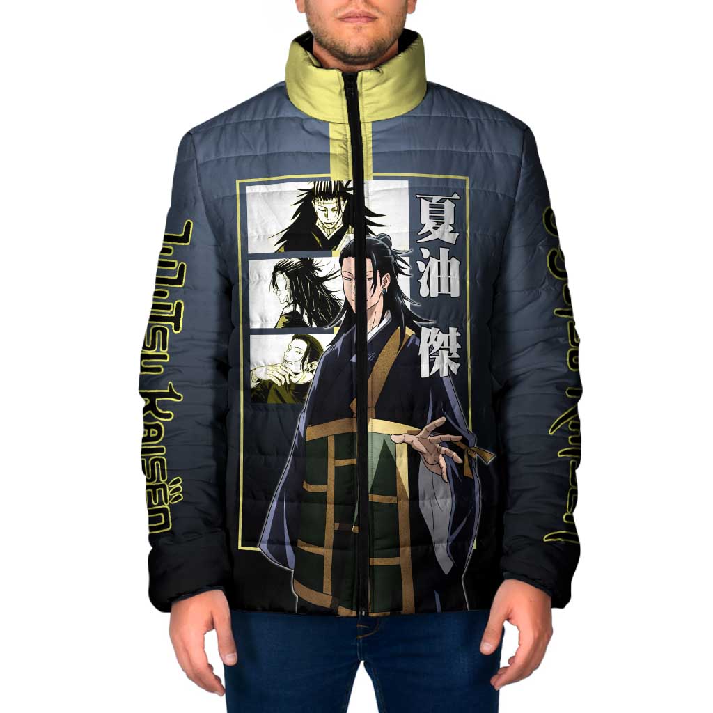 Suguru Geto from Jujutsu Kaisen Padded Jacket with Yellow and Blue Background and Multiple Poses Design - The Mazicc