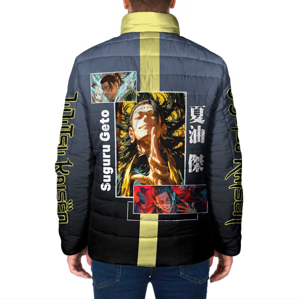 Suguru Geto from Jujutsu Kaisen Padded Jacket with Yellow and Blue Background and Multiple Poses Design - The Mazicc
