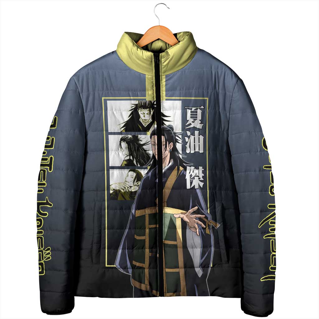 Suguru Geto from Jujutsu Kaisen Padded Jacket with Yellow and Blue Background and Multiple Poses Design - The Mazicc