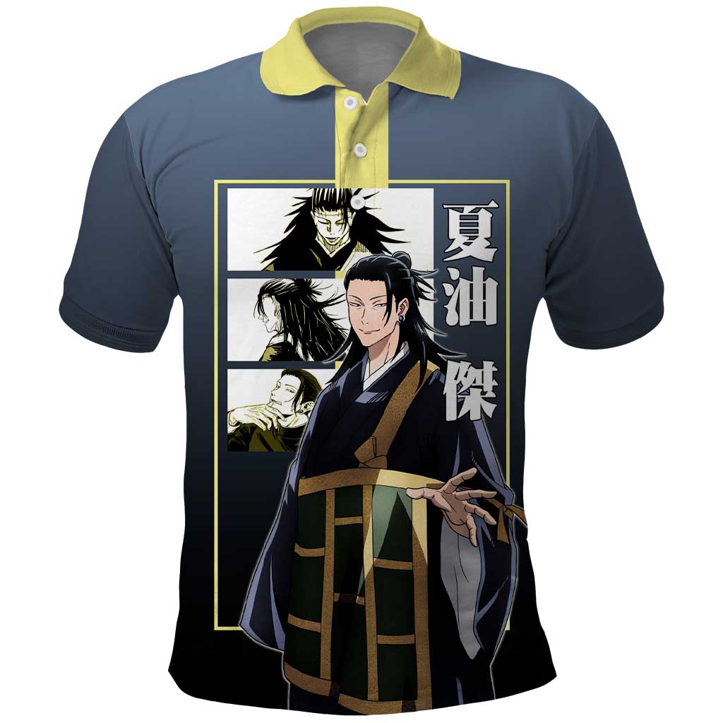 Suguru Geto from Jujutsu Kaisen Polo Shirt with Yellow and Blue Background and Multiple Poses Design - The Mazicc