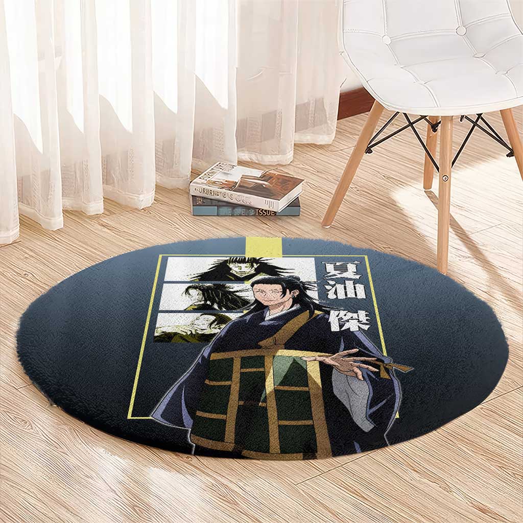 Suguru Geto from Jujutsu Kaisen Round Carpet with Yellow and Blue Background and Multiple Poses Design - The Mazicc