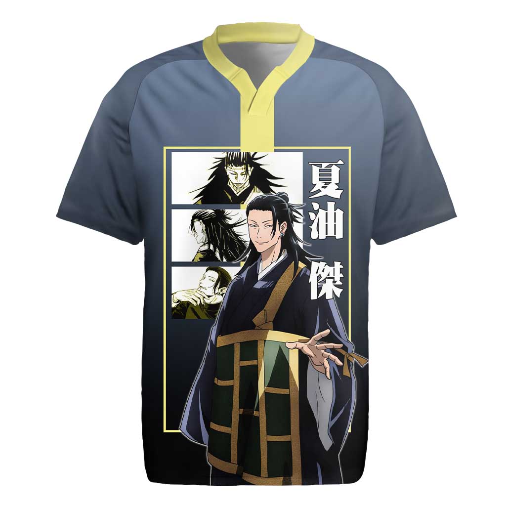 Suguru Geto from Jujutsu Kaisen Rugby Jersey with Yellow and Blue Background and Multiple Poses Design - The Mazicc
