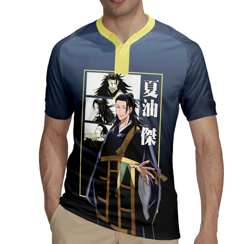 Suguru Geto from Jujutsu Kaisen Rugby Jersey with Yellow and Blue Background and Multiple Poses Design - The Mazicc