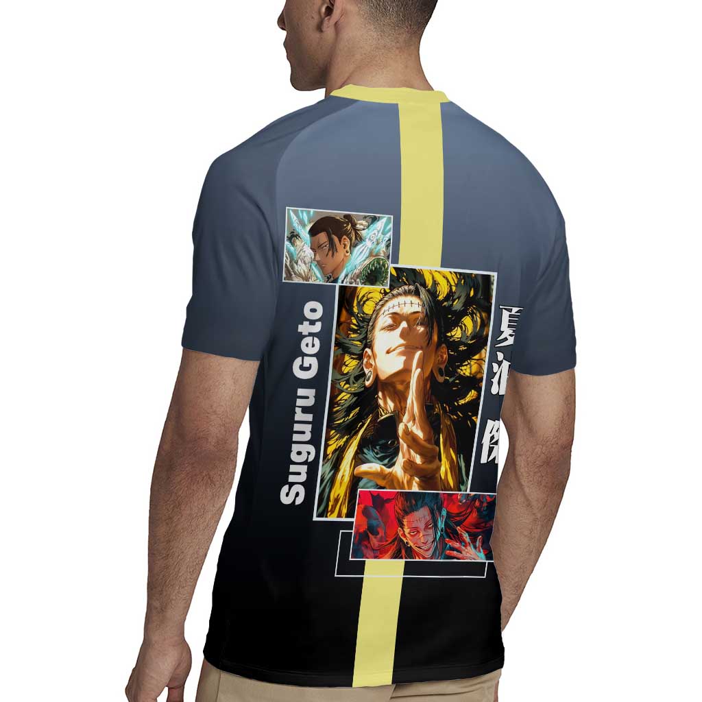 Suguru Geto from Jujutsu Kaisen Rugby Jersey with Yellow and Blue Background and Multiple Poses Design - The Mazicc