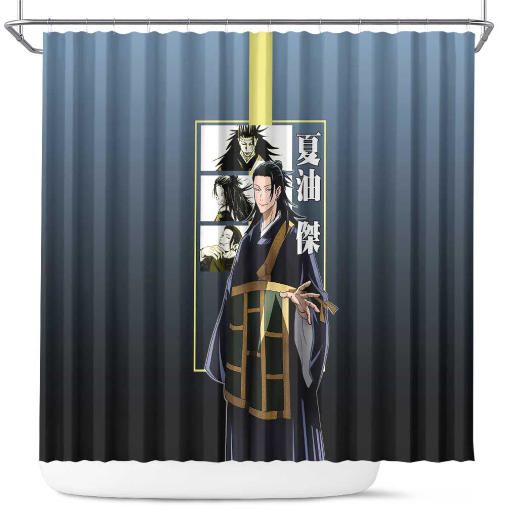 Suguru Geto from Jujutsu Kaisen Shower Curtain with Yellow and Blue Background and Multiple Poses Design - The Mazicc