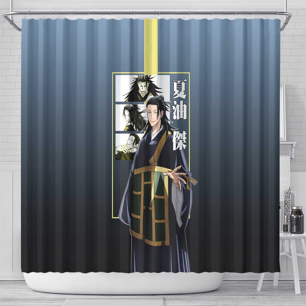 Suguru Geto from Jujutsu Kaisen Shower Curtain with Yellow and Blue Background and Multiple Poses Design - The Mazicc