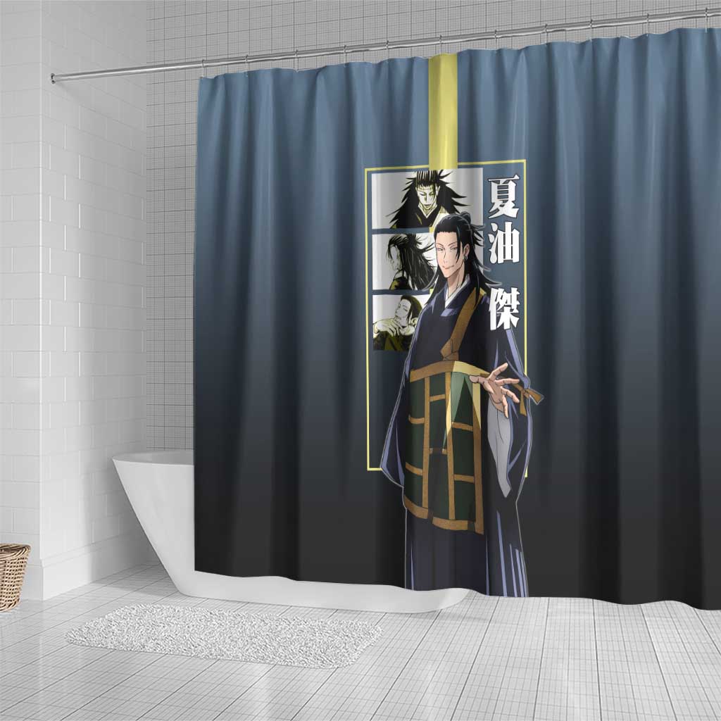Suguru Geto from Jujutsu Kaisen Shower Curtain with Yellow and Blue Background and Multiple Poses Design - The Mazicc