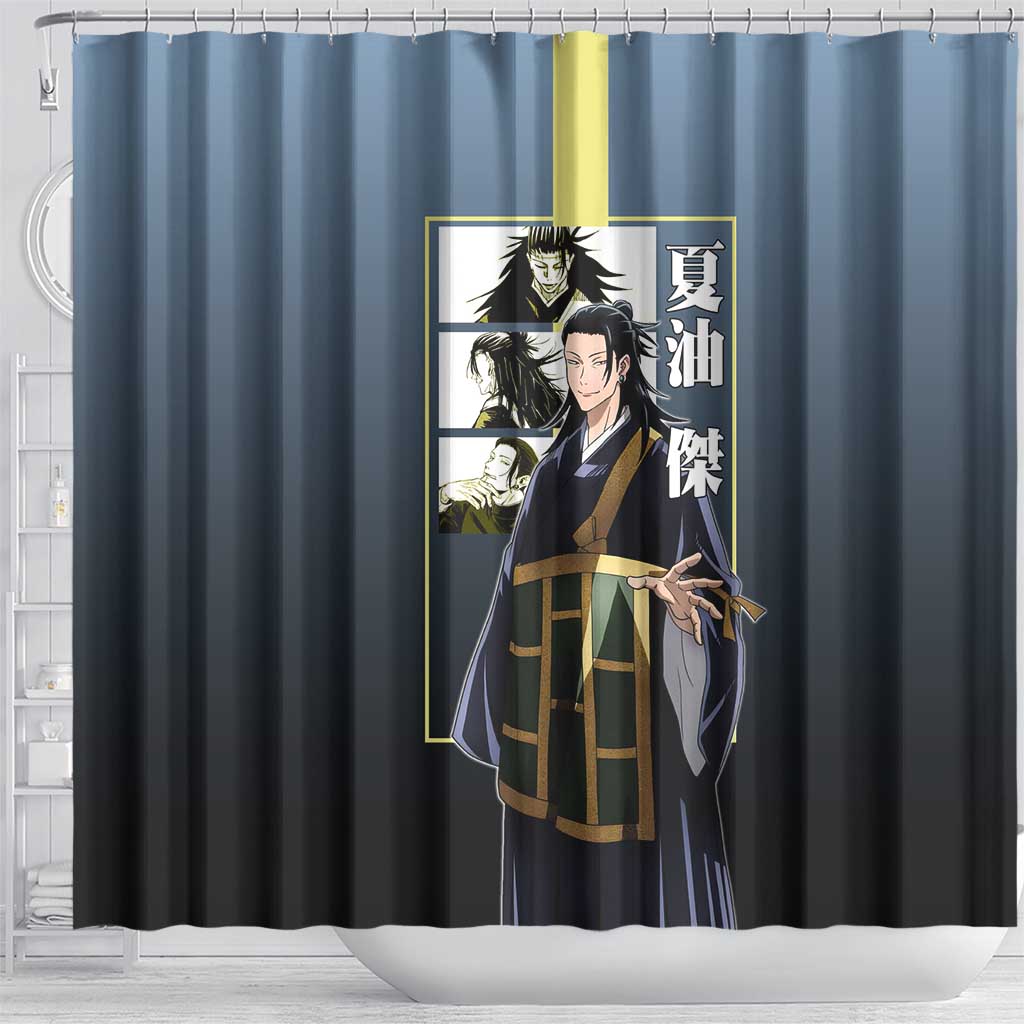 Suguru Geto from Jujutsu Kaisen Shower Curtain with Yellow and Blue Background and Multiple Poses Design - The Mazicc