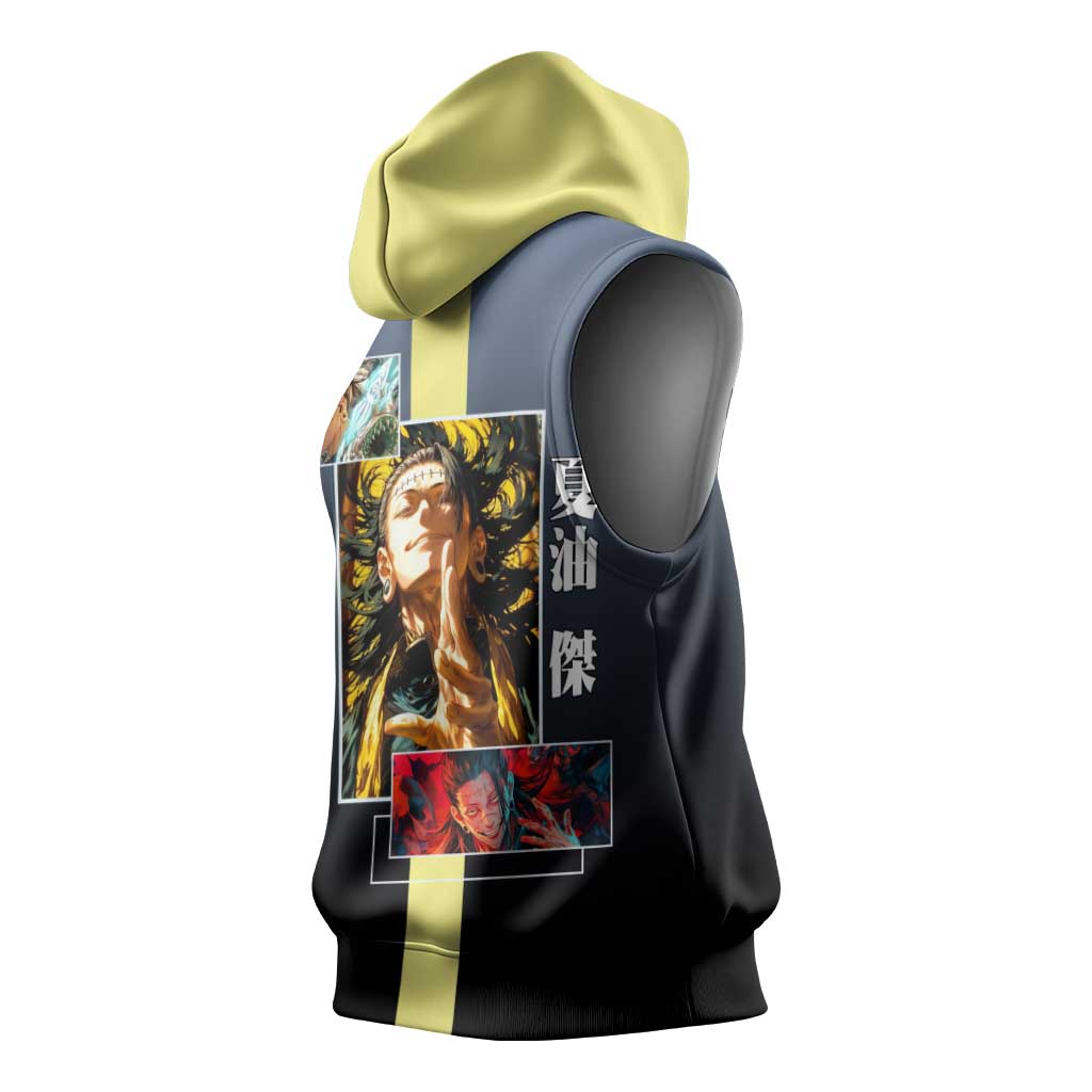 Suguru Geto from Jujutsu Kaisen Sleeveless Hoodie with Yellow and Blue Background and Multiple Poses Design - The Mazicc
