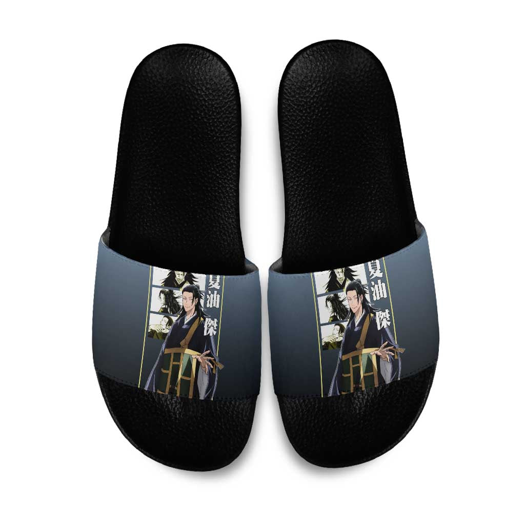 Suguru Geto from Jujutsu Kaisen Slide Sandals with Yellow and Blue Background and Multiple Poses Design - The Mazicc