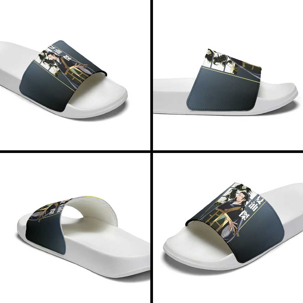 Suguru Geto from Jujutsu Kaisen Slide Sandals with Yellow and Blue Background and Multiple Poses Design - The Mazicc