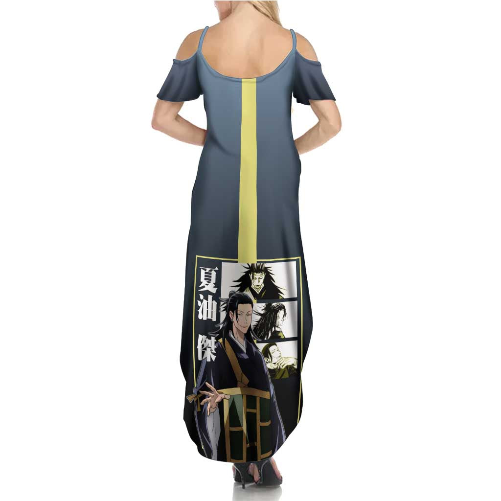 Suguru Geto from Jujutsu Kaisen Summer Maxi Dress with Yellow and Blue Background and Multiple Poses Design - The Mazicc
