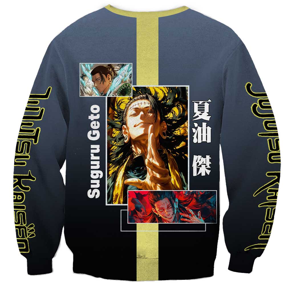 Suguru Geto from Jujutsu Kaisen Sweatshirt with Yellow and Blue Background and Multiple Poses Design - The Mazicc