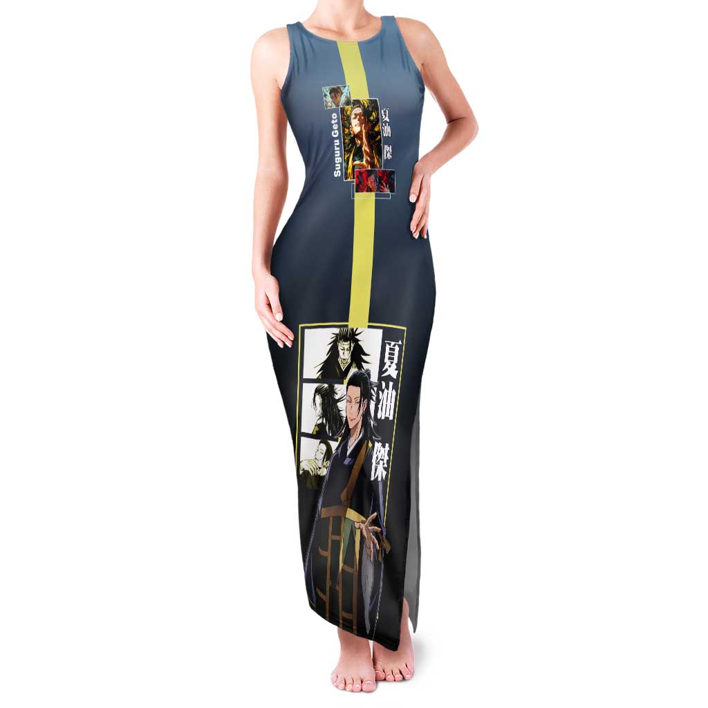 Suguru Geto from Jujutsu Kaisen Tank Maxi Dress with Yellow and Blue Background and Multiple Poses Design - The Mazicc