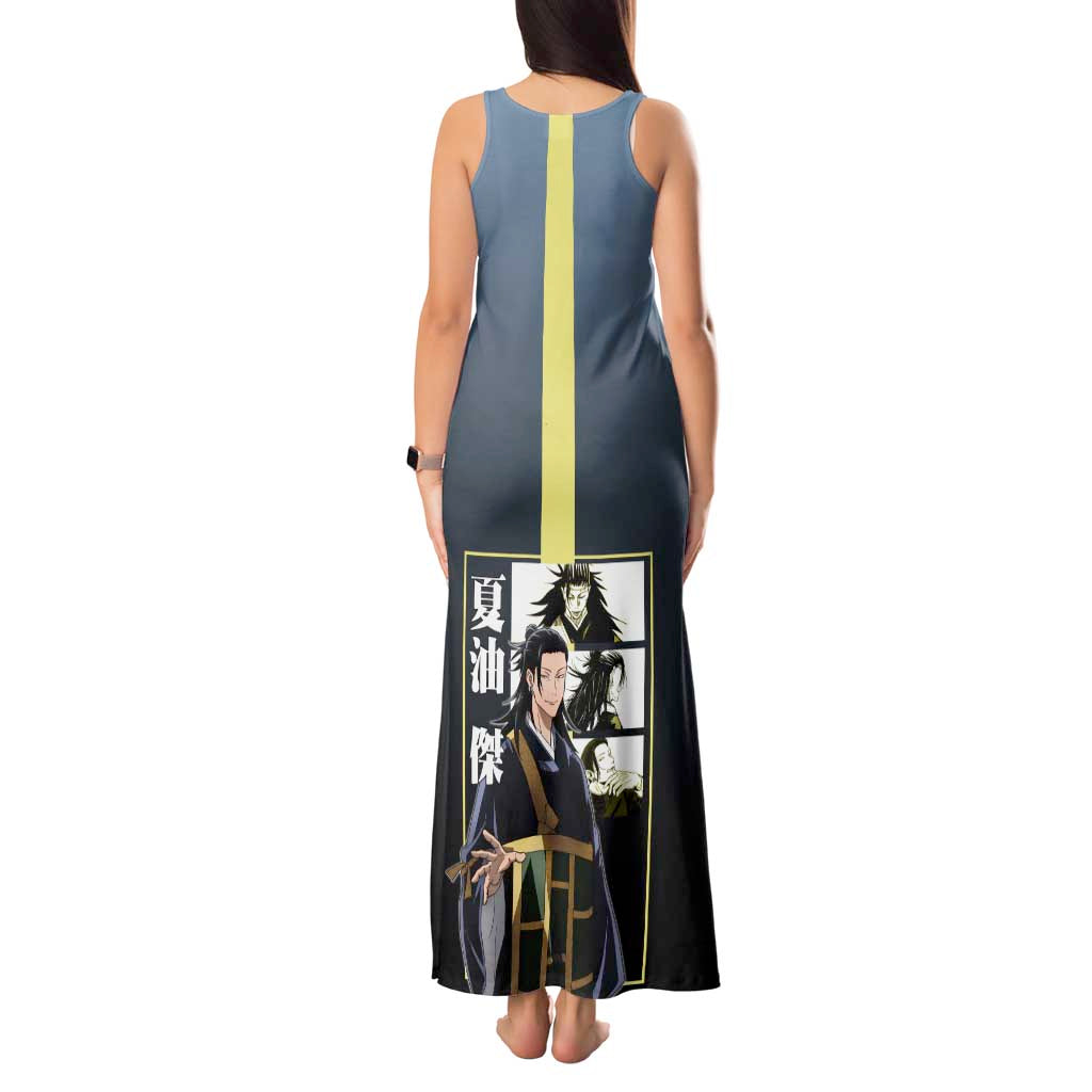 Suguru Geto from Jujutsu Kaisen Tank Maxi Dress with Yellow and Blue Background and Multiple Poses Design - The Mazicc