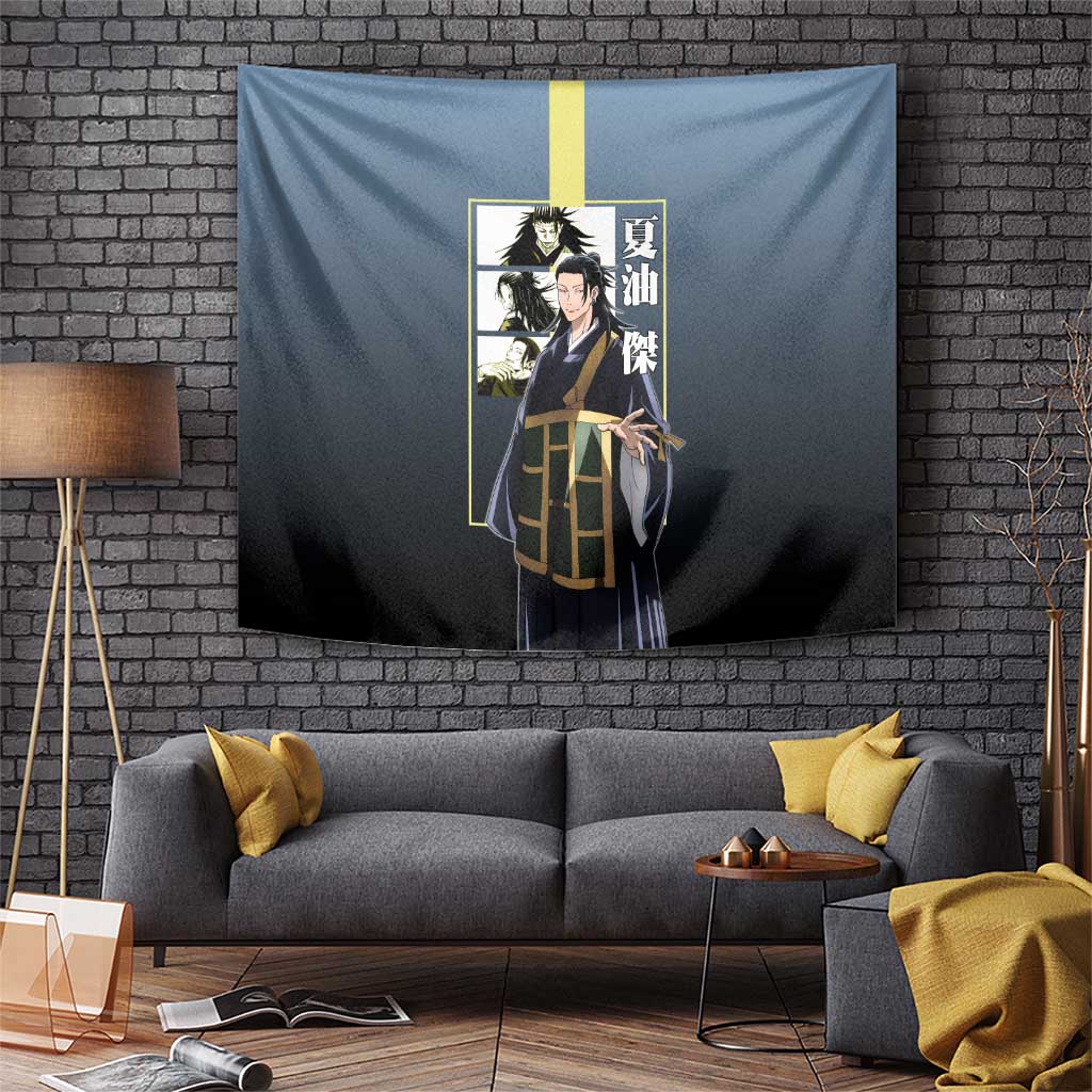 Suguru Geto from Jujutsu Kaisen Tapestry with Yellow and Blue Background and Multiple Poses Design - The Mazicc