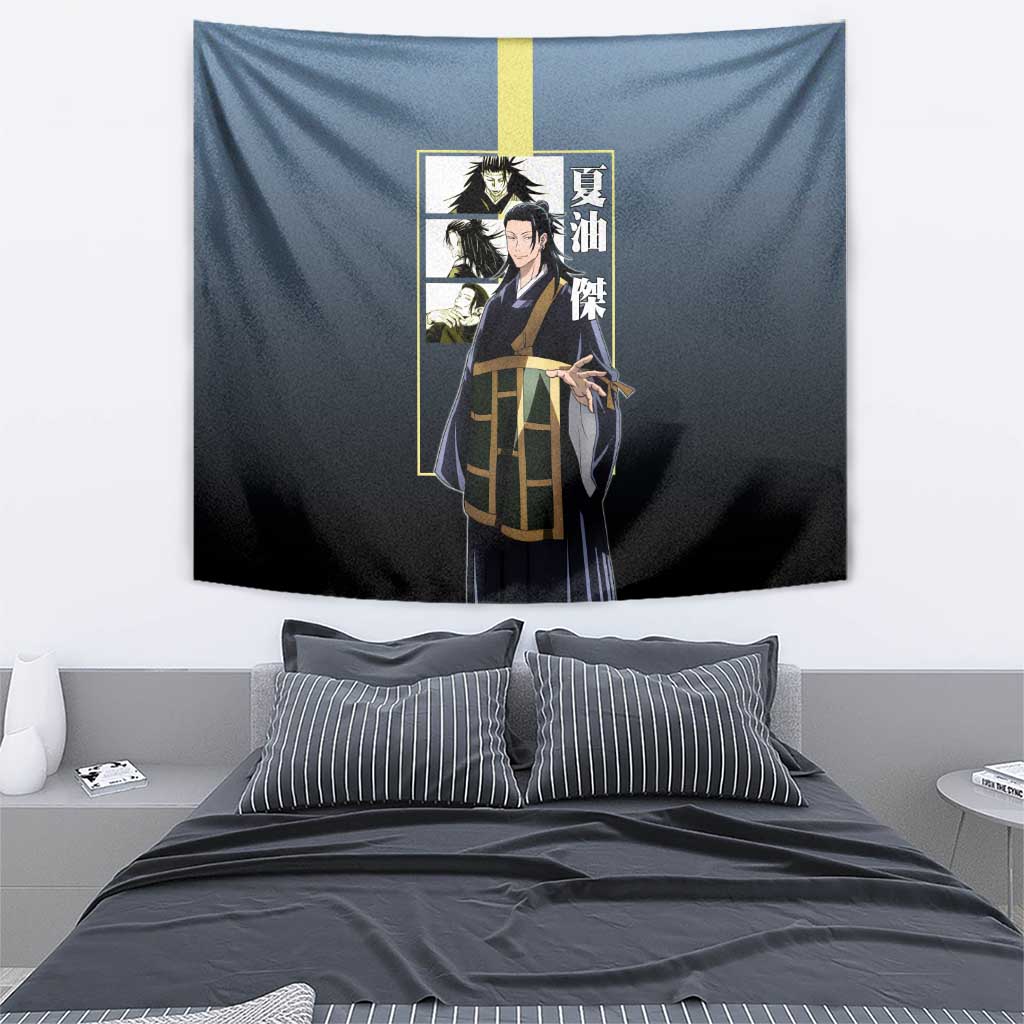 Suguru Geto from Jujutsu Kaisen Tapestry with Yellow and Blue Background and Multiple Poses Design - The Mazicc