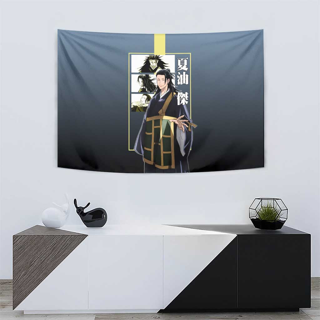 Suguru Geto from Jujutsu Kaisen Tapestry with Yellow and Blue Background and Multiple Poses Design - The Mazicc