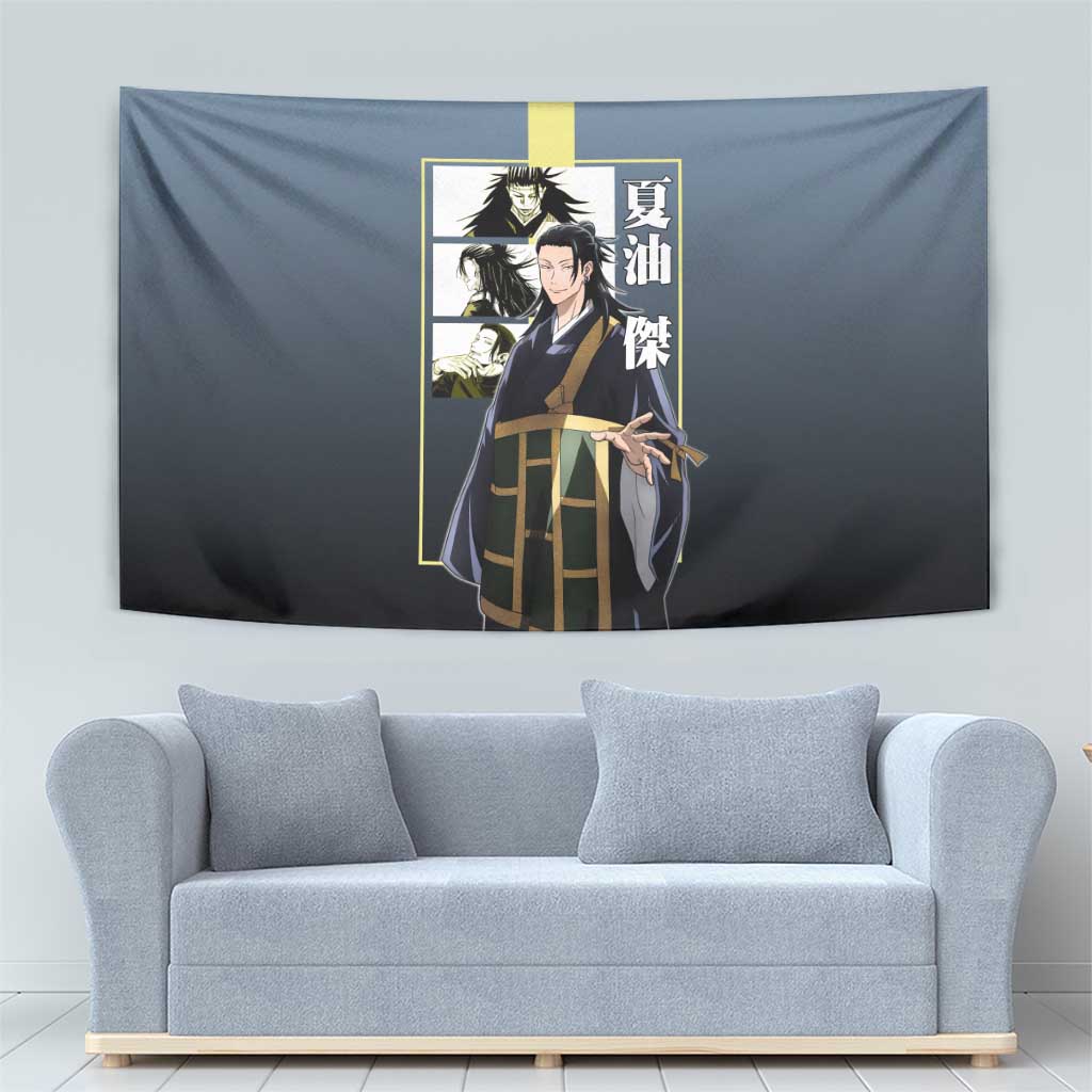 Suguru Geto from Jujutsu Kaisen Tapestry with Yellow and Blue Background and Multiple Poses Design - The Mazicc