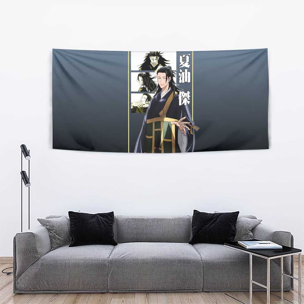 Suguru Geto from Jujutsu Kaisen Tapestry with Yellow and Blue Background and Multiple Poses Design - The Mazicc