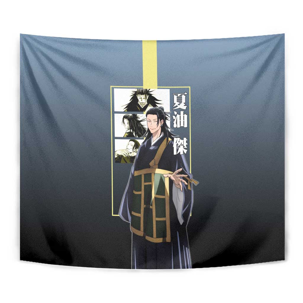 Suguru Geto from Jujutsu Kaisen Tapestry with Yellow and Blue Background and Multiple Poses Design - The Mazicc