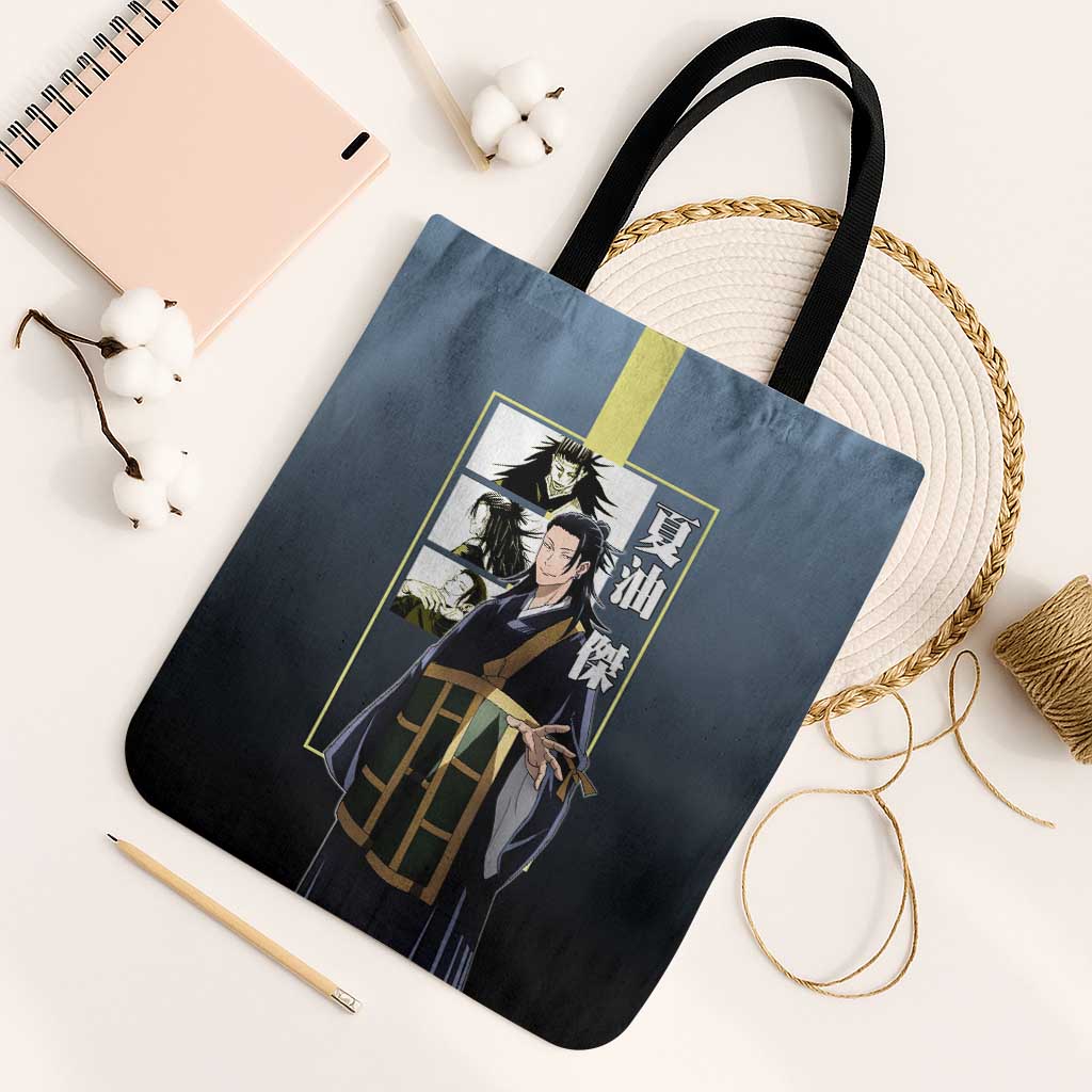 Suguru Geto from Jujutsu Kaisen Tote Bag with Yellow and Blue Background and Multiple Poses Design - The Mazicc