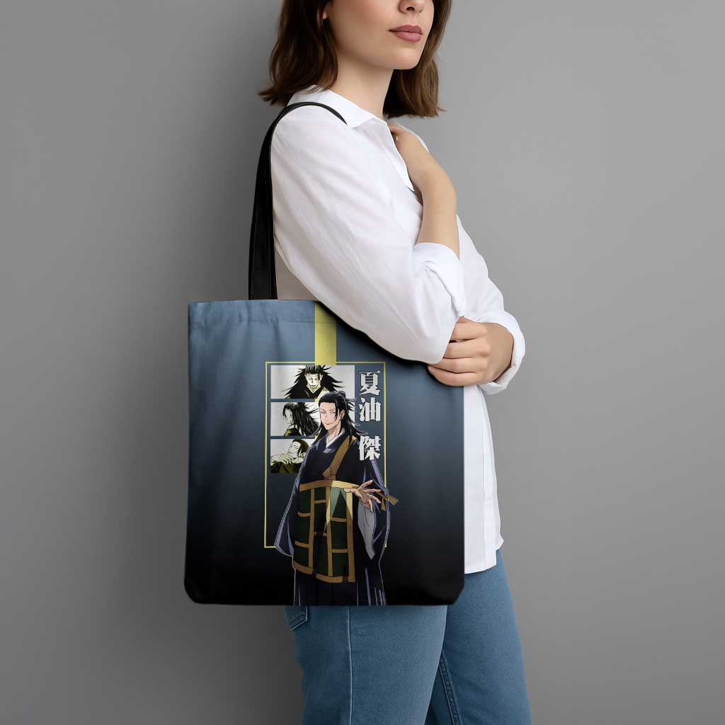 Suguru Geto from Jujutsu Kaisen Tote Bag with Yellow and Blue Background and Multiple Poses Design - The Mazicc