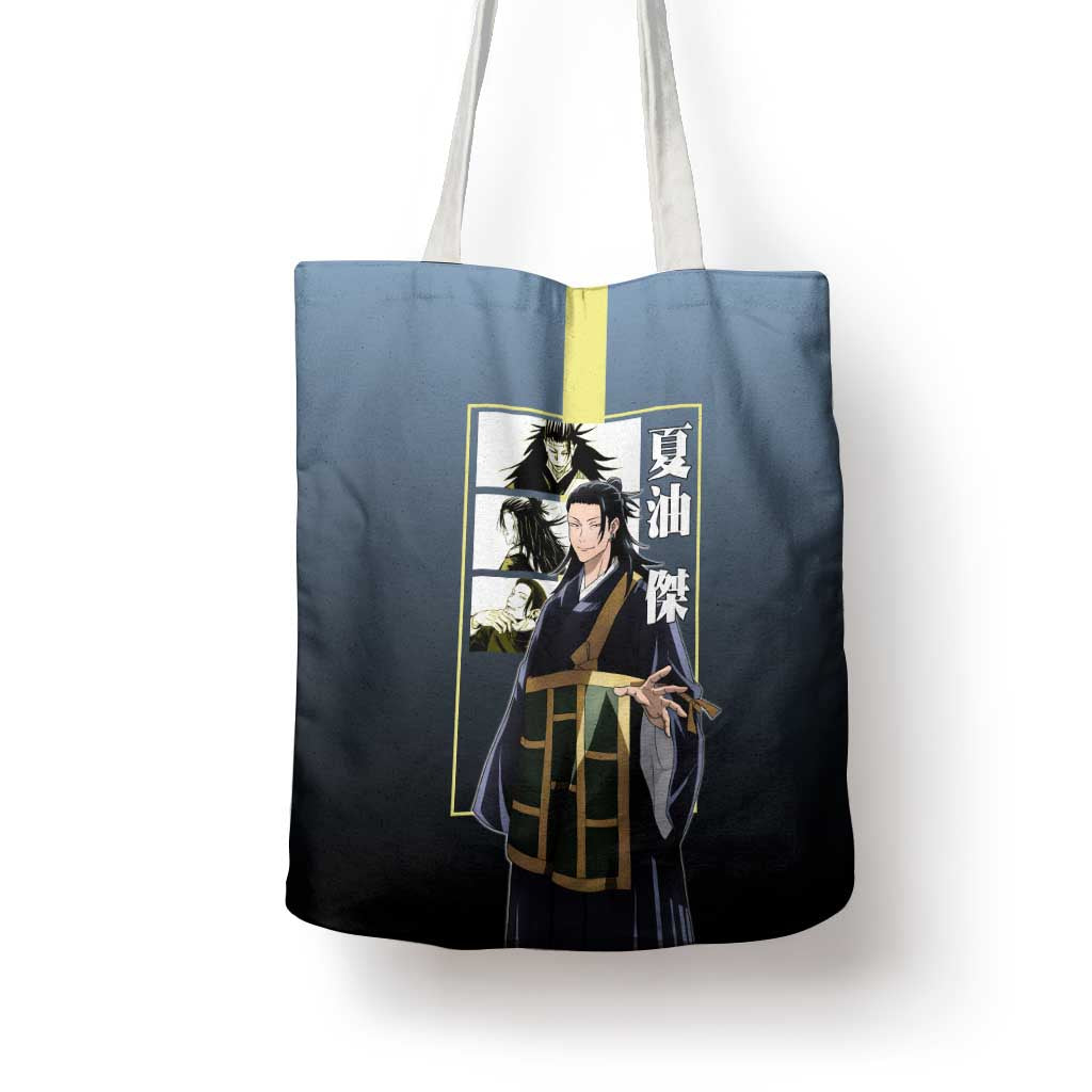 Suguru Geto from Jujutsu Kaisen Tote Bag with Yellow and Blue Background and Multiple Poses Design - The Mazicc