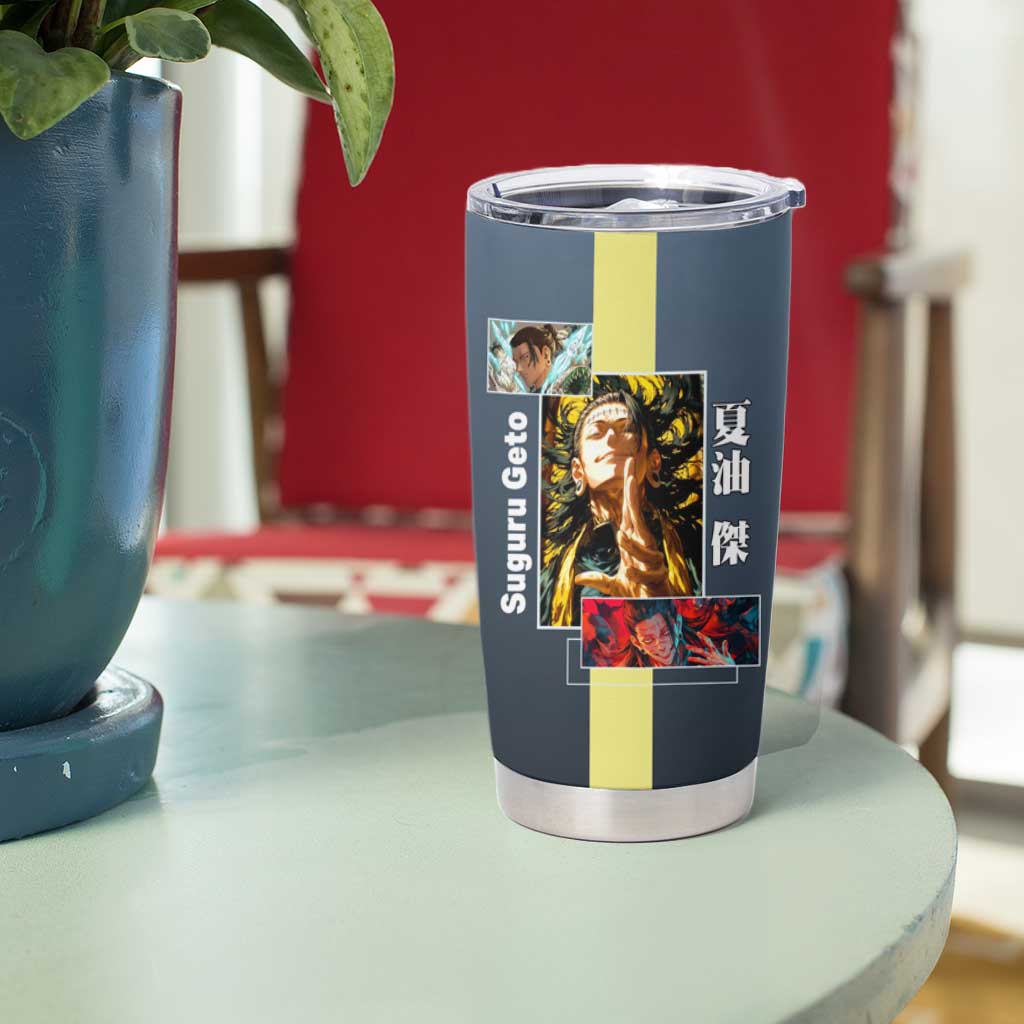 Suguru Geto from Jujutsu Kaisen Tumbler Cup with Yellow and Blue Background and Multiple Poses Design - The Mazicc