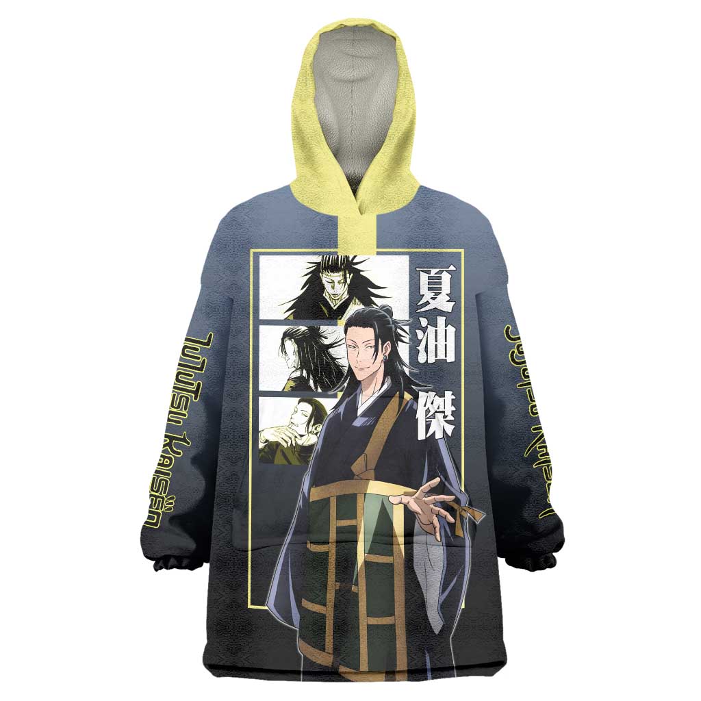 Suguru Geto from Jujutsu Kaisen Wearable Blanket Hoodie with Yellow and Blue Background and Multiple Poses Design - The Mazicc