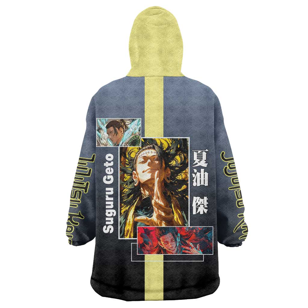 Suguru Geto from Jujutsu Kaisen Wearable Blanket Hoodie with Yellow and Blue Background and Multiple Poses Design - The Mazicc