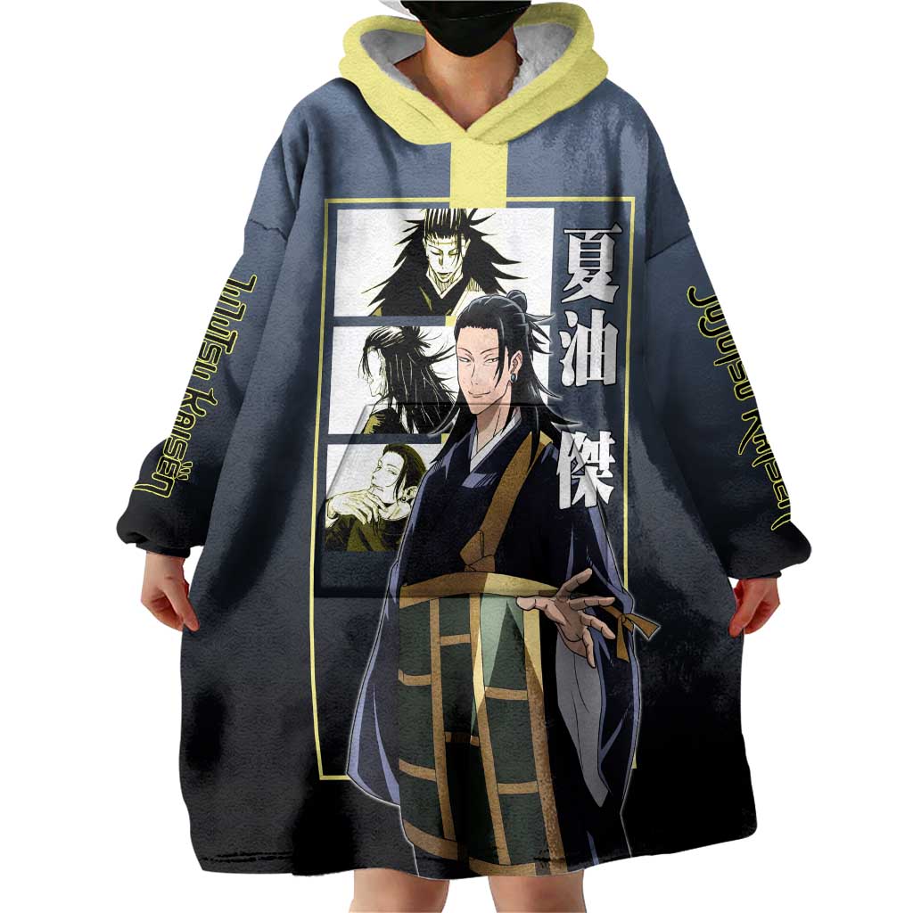 Suguru Geto from Jujutsu Kaisen Wearable Blanket Hoodie with Yellow and Blue Background and Multiple Poses Design - The Mazicc