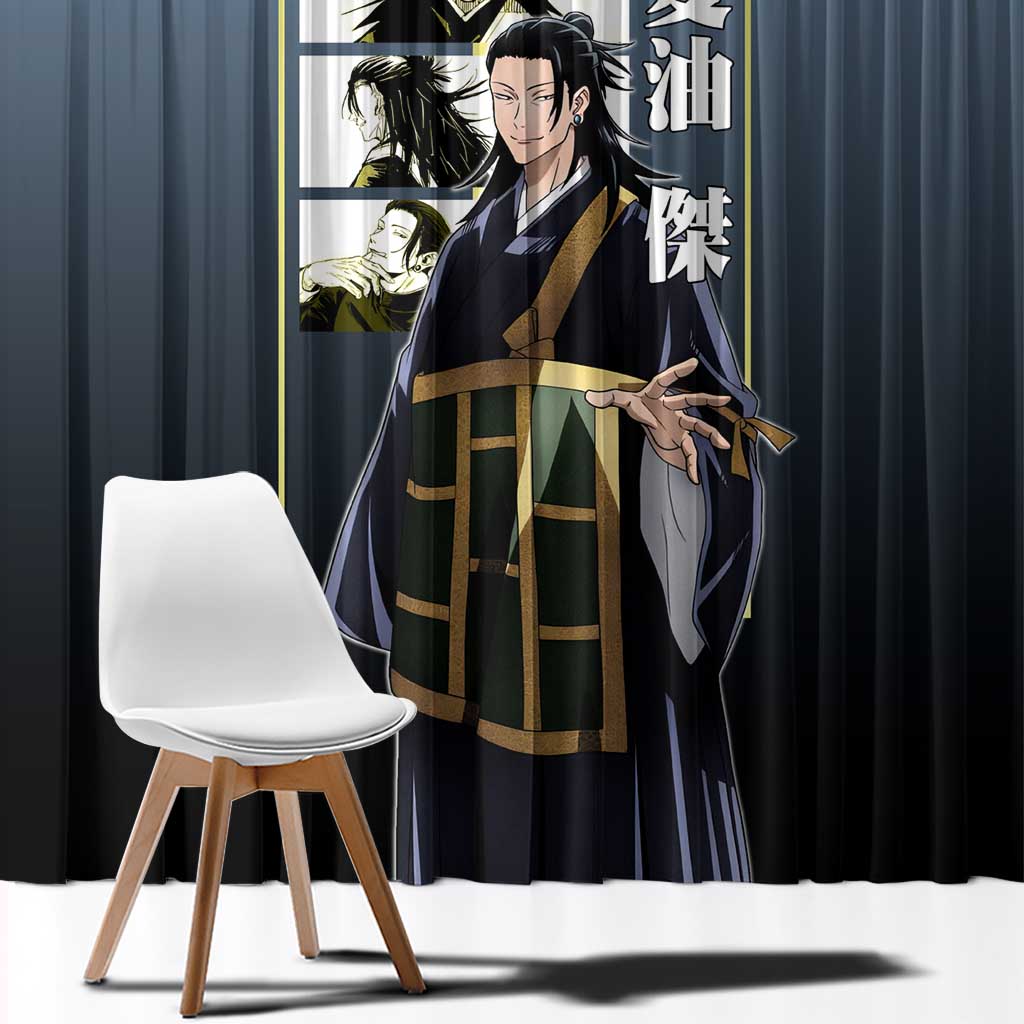 Suguru Geto from Jujutsu Kaisen Window Curtain with Yellow and Blue Background and Multiple Poses Design - The Mazicc