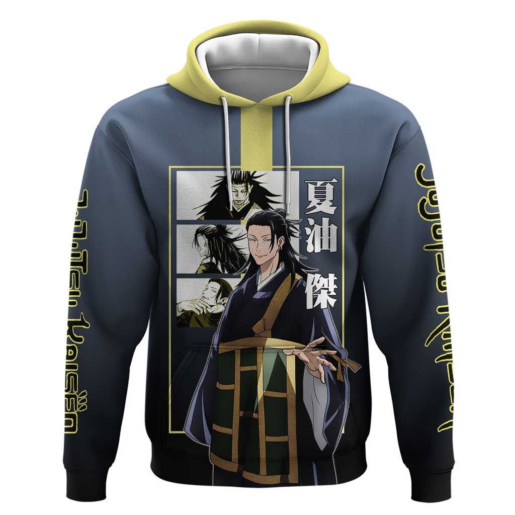 Suguru Geto from Jujutsu Kaisen Zip Hoodie with Yellow and Blue Background and Multiple Poses Design - The Mazicc