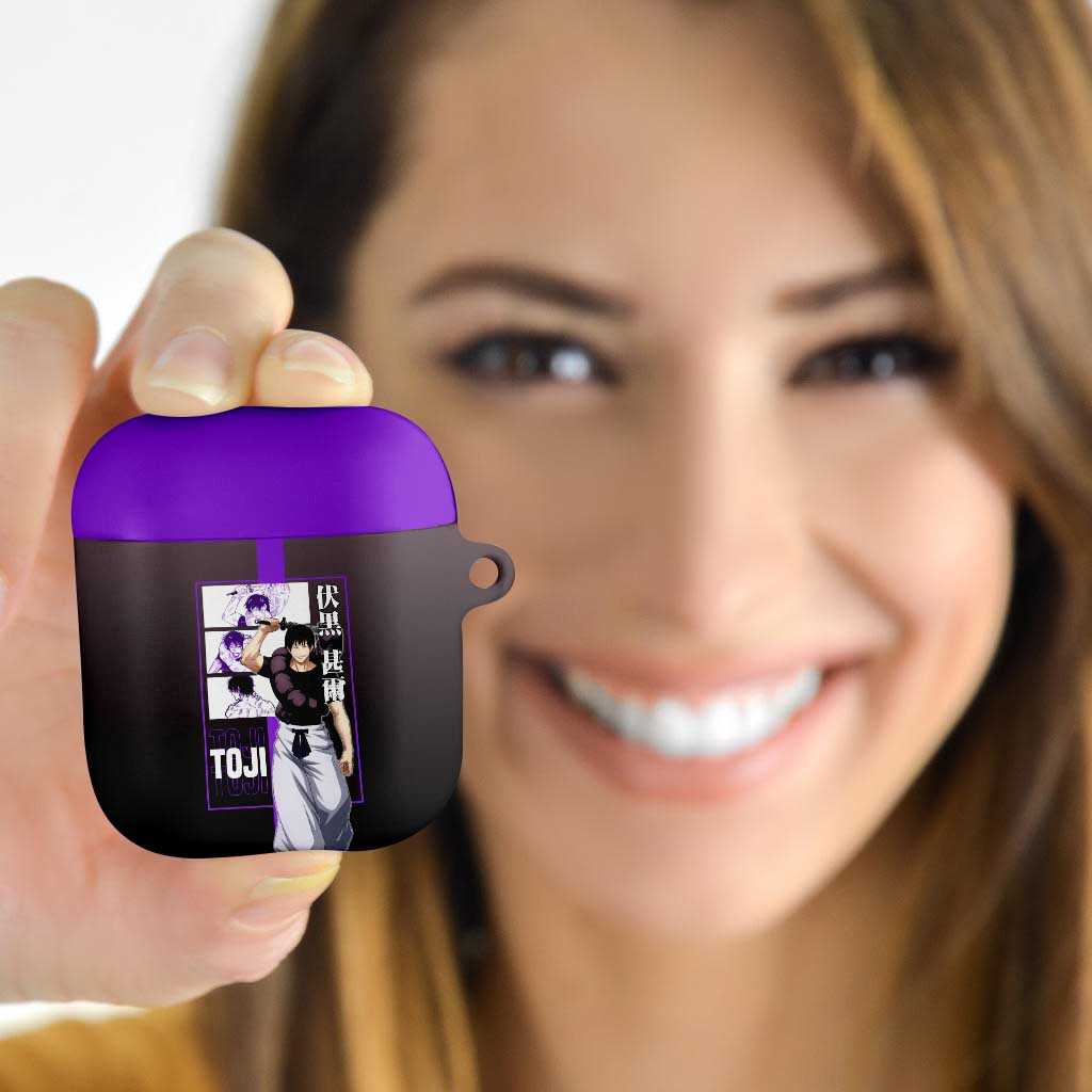 Fushiguro Toji from Jujutsu Kaisen AirPods Case with Purple and Black Background and Multiple Poses Design - The Mazicc