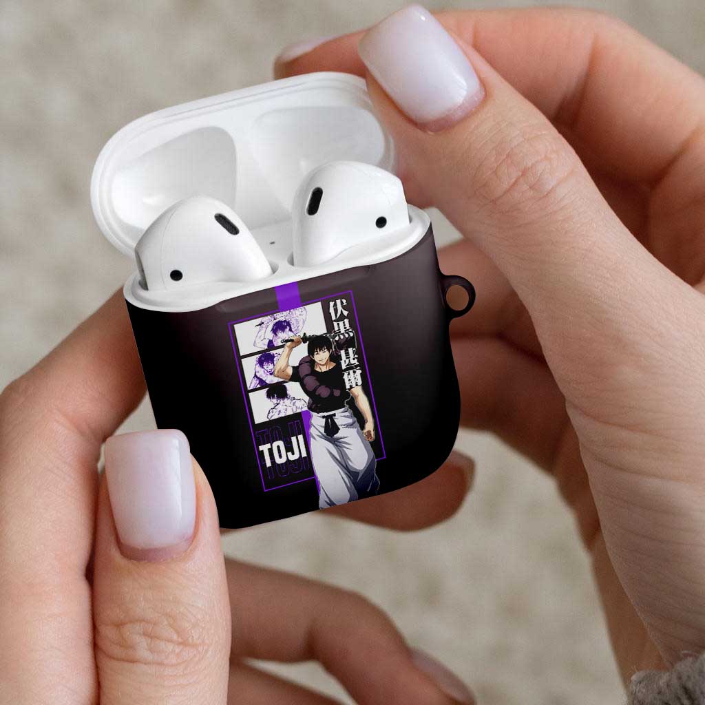 Fushiguro Toji from Jujutsu Kaisen AirPods Case with Purple and Black Background and Multiple Poses Design - The Mazicc