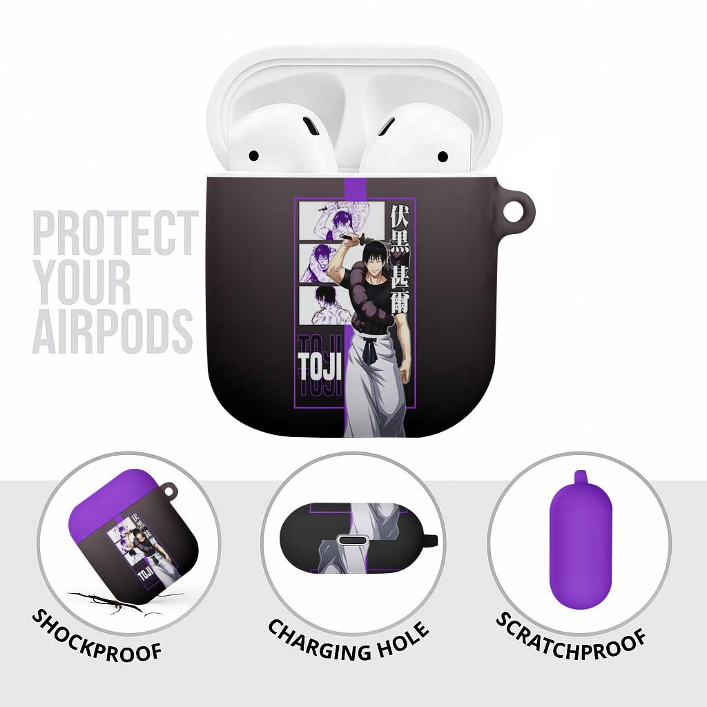 Fushiguro Toji from Jujutsu Kaisen AirPods Case with Purple and Black Background and Multiple Poses Design - The Mazicc