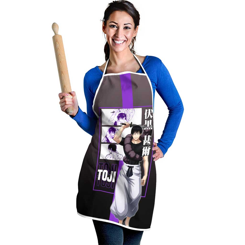 Fushiguro Toji from Jujutsu Kaisen Apron with Purple and Black Background and Multiple Poses Design - The Mazicc