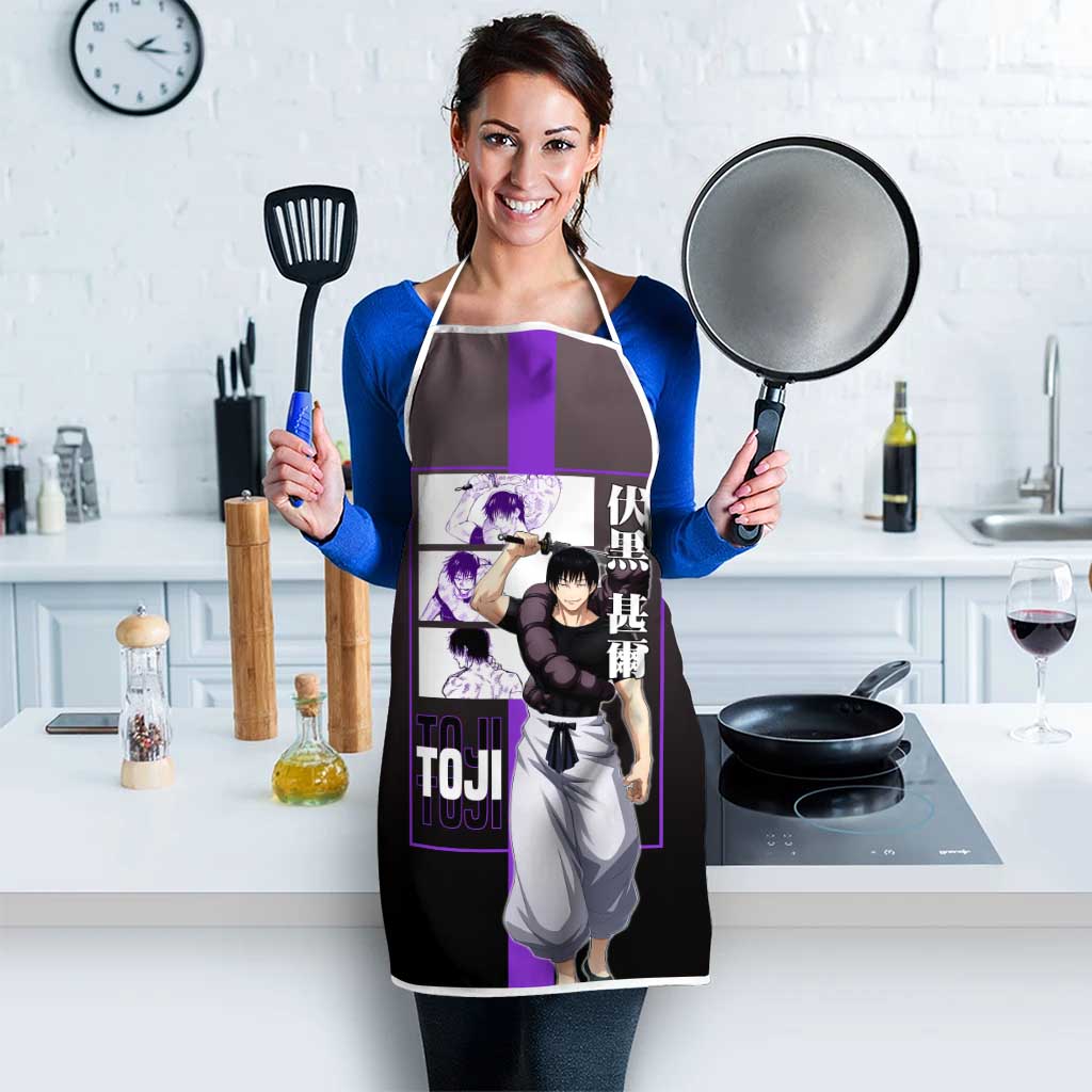 Fushiguro Toji from Jujutsu Kaisen Apron with Purple and Black Background and Multiple Poses Design - The Mazicc