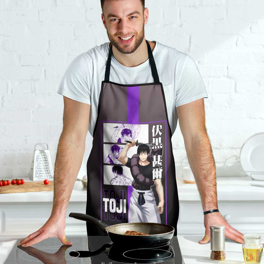 Fushiguro Toji from Jujutsu Kaisen Apron with Purple and Black Background and Multiple Poses Design - The Mazicc