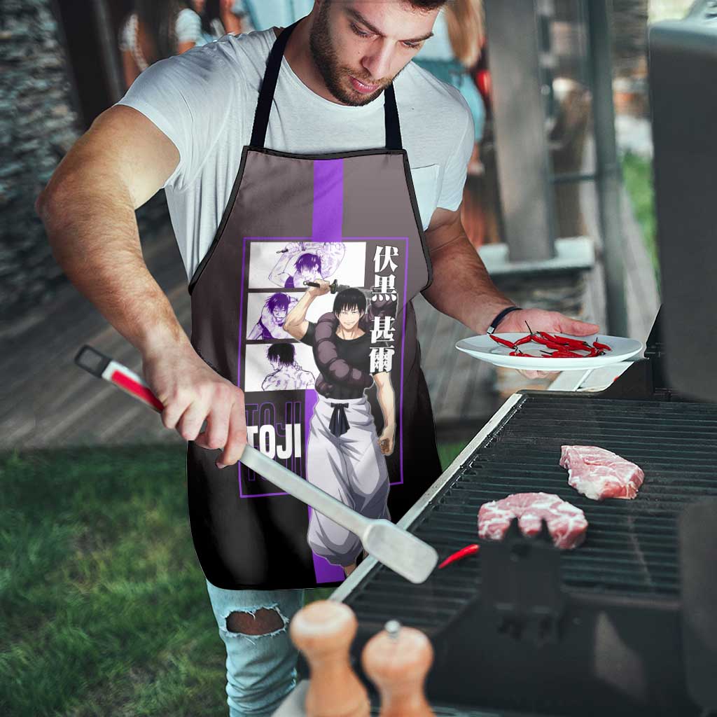Fushiguro Toji from Jujutsu Kaisen Apron with Purple and Black Background and Multiple Poses Design - The Mazicc