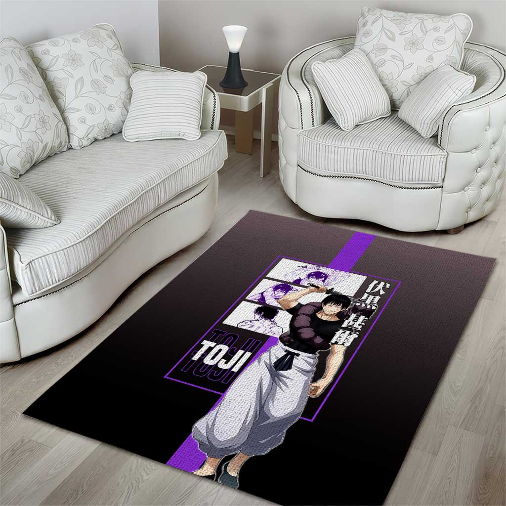 Fushiguro Toji from Jujutsu Kaisen Area Rug with Purple and Black Background and Multiple Poses Design - The Mazicc