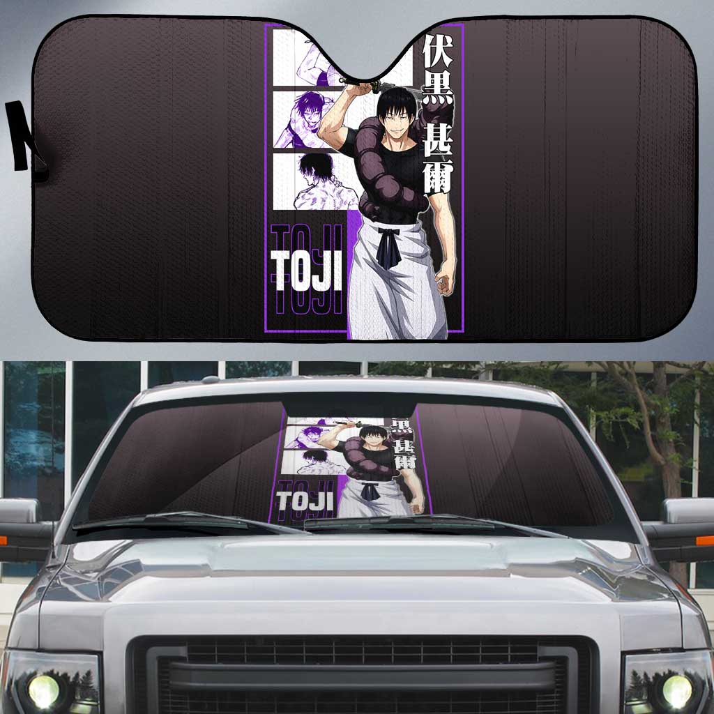 Fushiguro Toji from Jujutsu Kaisen Auto Sun Shade with Purple and Black Background and Multiple Poses Design - The Mazicc