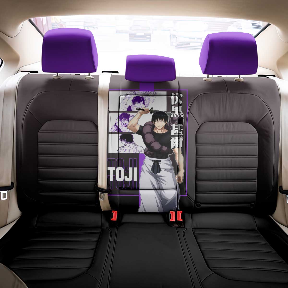 Fushiguro Toji from Jujutsu Kaisen Back Car Seat Cover with Purple and Black Background and Multiple Poses Design - The Mazicc