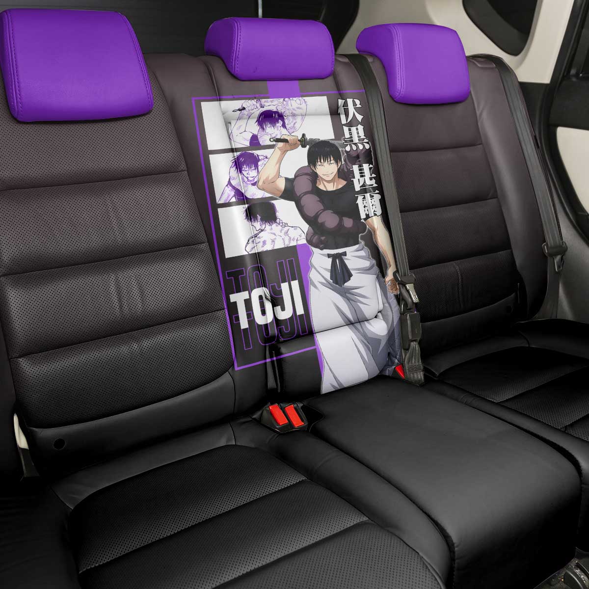 Fushiguro Toji from Jujutsu Kaisen Back Car Seat Cover with Purple and Black Background and Multiple Poses Design - The Mazicc